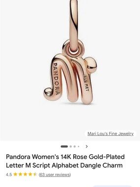Pandora Rose Gold Letter M Script Dangle Charm